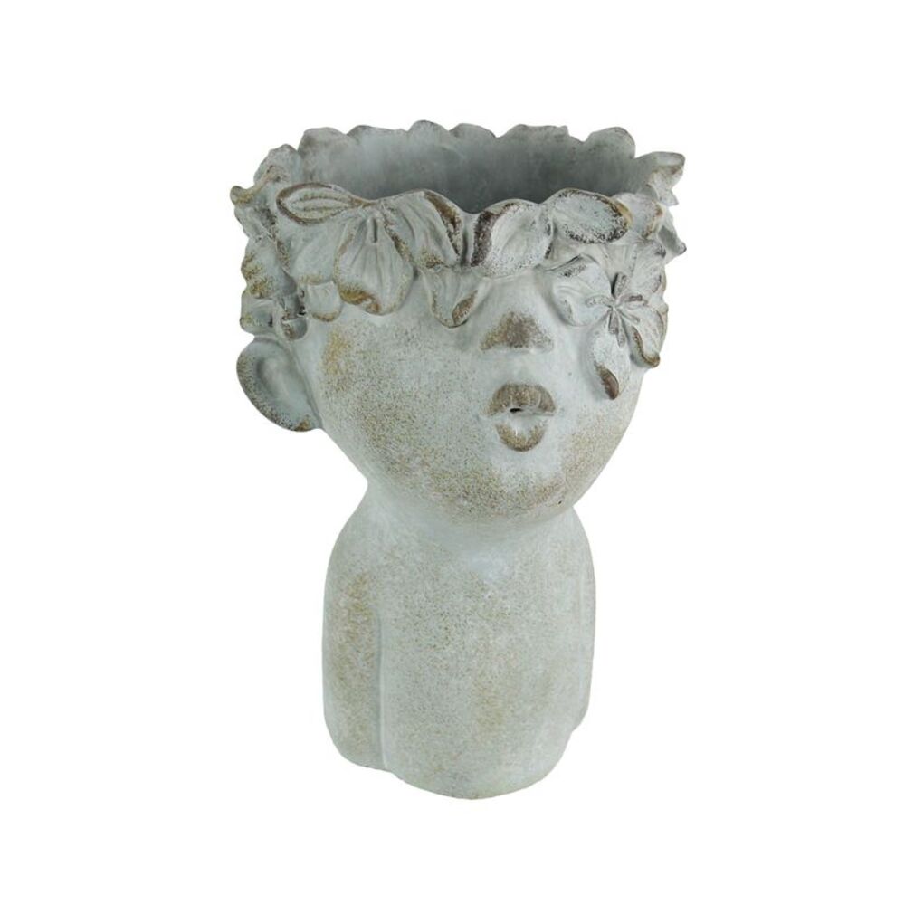 Pucker Up Kissing Face Weathered Finish Concrete Head Planter 10 Inches High